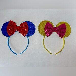 Set of 2 Disney inspired Minnie Mouse Ears Headbands Sparkly Sequins Snow White
